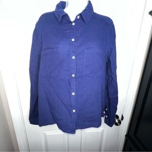 Vineyard Vines Women’s Medium Cotton Gauze Navy Button Up Collared Blouse Top M
